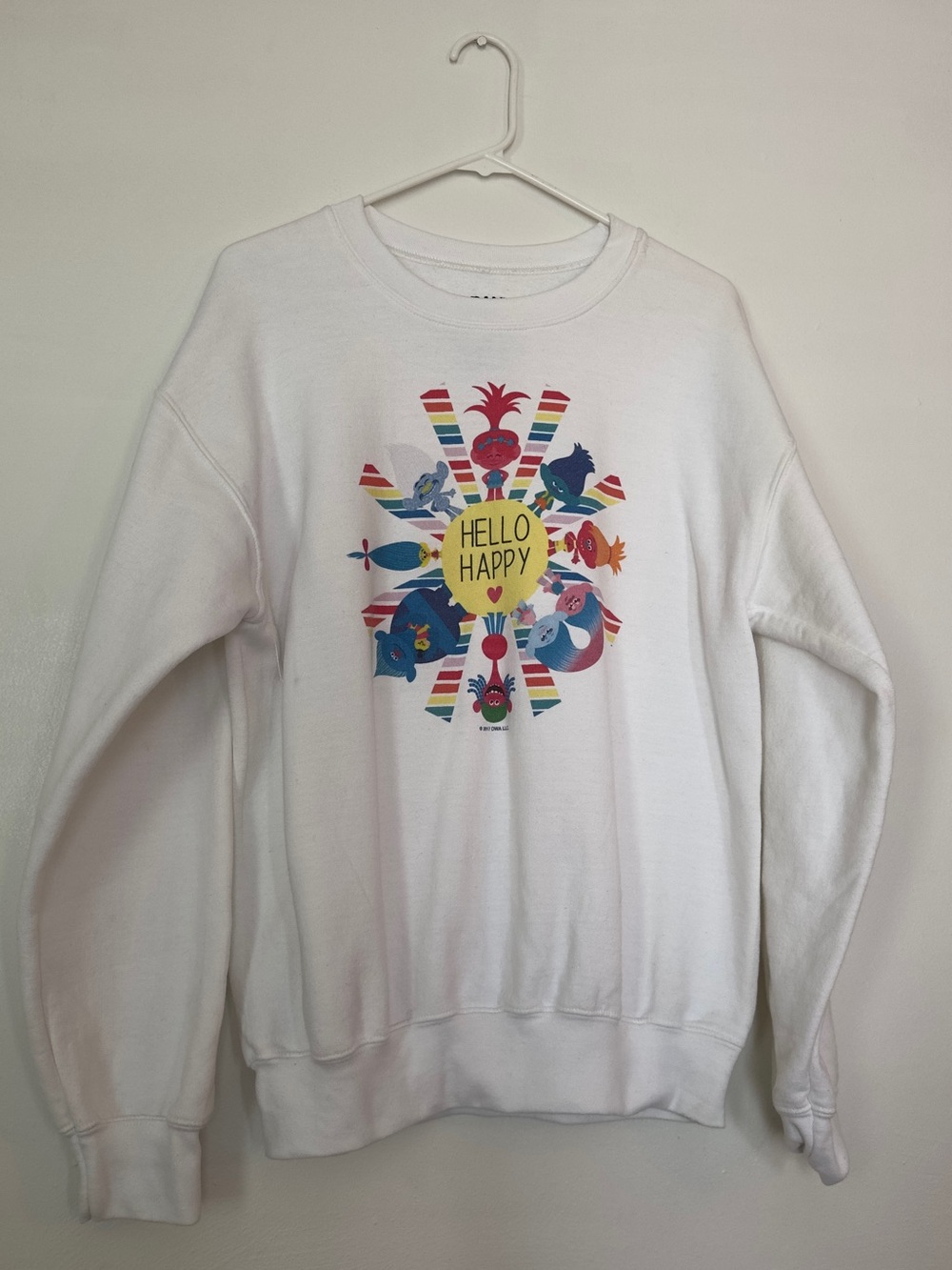 Gildan White Sweatshirt with Rainbow Sunburst Graphic